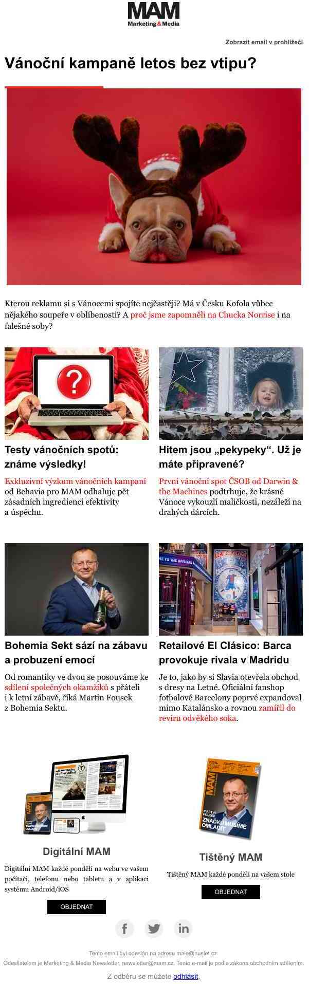 Výsledky testů vánočních spotů – První vánoční spot ČSOB – Bohemia Sekt posouvá brand k zábavě  – Fotbalové derby v retailu
