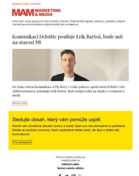 MAM aktualita - Komunikaci Deloitte posiluje Erik Bartoš, bude mít na starost PR