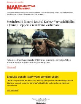 MAM aktualita - Mezinárodní filmový festival Karlovy Vary zahájil film s Johnny Deppem v režii Ivana Zachariáše