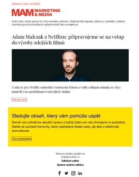 MAM aktualita - Adam Malczak z Netflixu: připravujeme se na vstup do výroby zdejších filmů