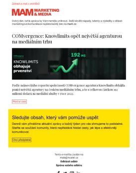 MAM aktualita - COMvergence: Knowlimits opět největší agenturou na mediálním trhu