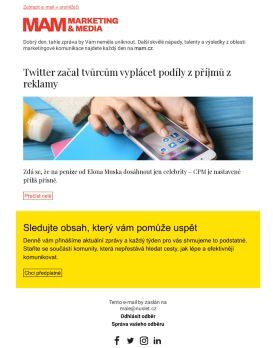 MAM aktualita - Twitter začal tvůrcům vyplácet podíly z příjmů z reklamy