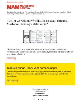 MAM aktualita - Twitter Wars: klonové války. Na co lákají Threads, Mastodon, Bluesky a další kopie?