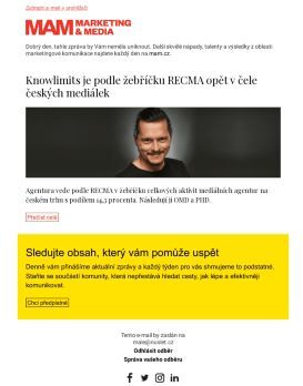 MAM aktualita - Knowlimits je podle žebříčku RECMA opět v čele českých mediálek