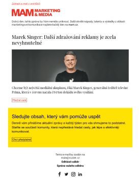 MAM aktualita - Marek Singer: Další zdražování reklamy je zcela nevyhnutelné