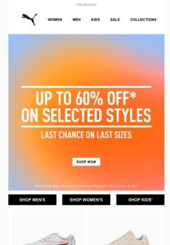 UP TO 60% OFF* ON SELECTED STYLES