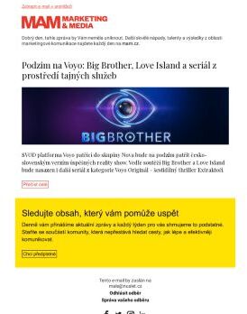 MAM aktualita - Podzim na Voyo: Big Brother, Love Island a seriál z prostředí tajných služeb