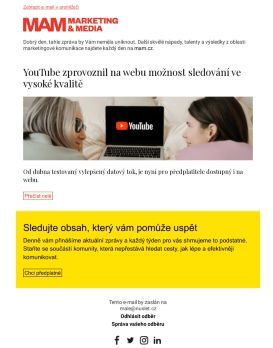 MAM aktualita - YouTube zprovoznil na webu možnost sledování ve vysoké kvalitě