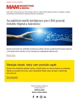 MAM aktualita - Na zajištění umělé inteligence pro CRM pracují Deloitte Digital a Salesforce