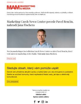 MAM aktualita - Marketing Czech News Center povede Pavel Renčín, nahradí Jana Fischera