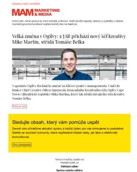 MAM aktualita - Velká změna v Ogilvy: z JAR přichází nový šéf kreativy Mike Martin, střídá Tomáše Belka