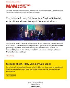 MAM aktualita - Zlatý středník 2023: Vítězem jsou Moji milí Slováci, nejlepší agenturou Svengali Communications