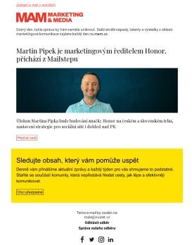 MAM aktualita - Martin Pipek je marketingovým ředitelem Honor, přichází z Mailstepu