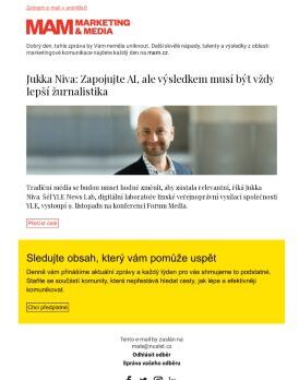 MAM aktualita - Jukka Niva: Zapojujte AI, ale výsledkem musí být vždy lepší žurnalistika