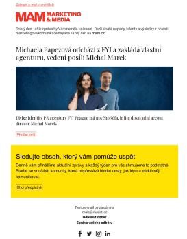 MAM aktualita - Michaela Papežová odchází z FYI a zakládá vlastní agenturu, vedení posílí Michal Marek