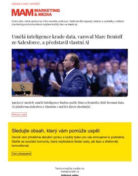 MAM aktualita - Umělá inteligence krade data, varoval Marc Benioff ze Salesforce, a představil vlastní AI