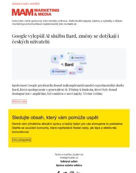 MAM aktualita - Google vylepšil AI službu Bard, změny se dotýkají i českých uživatelů