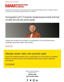 MAM aktualita - Nastupující šéf ČT Souček: Snaha komerčních televizí zvrátit novelu mě překvapuje