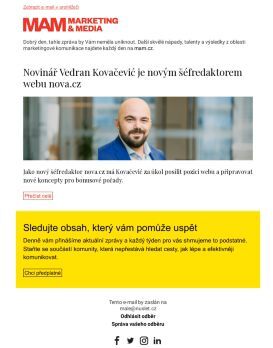 MAM aktualita - Novinář Vedran Kovačević je novým šéfredaktorem webu nova.cz