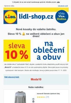 Sleva 10 % na vše z kategorie móda na lidl-shop.cz jen dnes! 👠