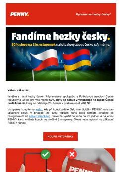 ⚽ Fanděte Česku na dalším zápase s 50 % slevou! 🏆