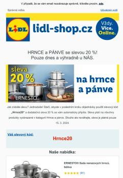 lidl-shop.cz | Využijte slevu 20 % na vše z kategorie HRNCE a PÁNVE!