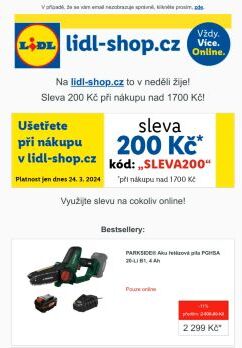 lidl-shop.cz | Ušetřete 200 Kč při nákupu v lidl-shop.cz s kódem „Sleva200“.