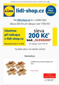 lidl-shop.cz | Ušetřete 200 Kč při nákupu v lidl-shop.cz s kódem „Sleva200“.