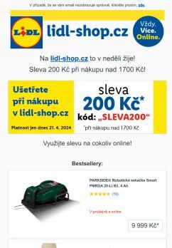 lidl-shop.cz | Ušetřete 200 Kč při nákupu v lidl-shop.cz s kódem „Sleva200“.