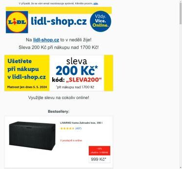 lidl-shop.cz | Ušetřete 200 Kč při nákupu v lidl-shop.cz s kódem „Sleva200“.