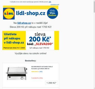 lidl-shop.cz | Ušetřete 200 Kč při nákupu v lidl-shop.cz s kódem „Sleva200“.