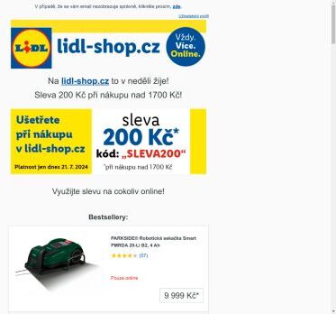 lidl-shop.cz | Ušetřete 200 Kč při nákupu v lidl-shop.cz s kódem „Sleva200“.