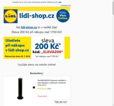 lidl-shop.cz | Ušetřete 200 Kč při nákupu v lidl-shop.cz s kódem „Sleva200“.