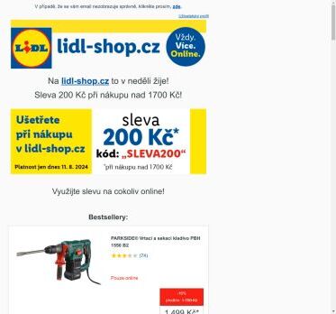 lidl-shop.cz | Ušetřete 200 Kč při nákupu v lidl-shop.cz s kódem „Sleva200“.