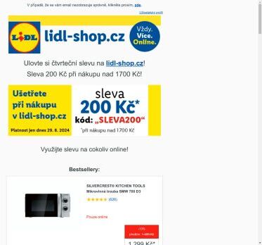 lidl-shop.cz | Ušetřete 200 Kč při nákupu v lidl-shop.cz s kódem „Sleva200“.
