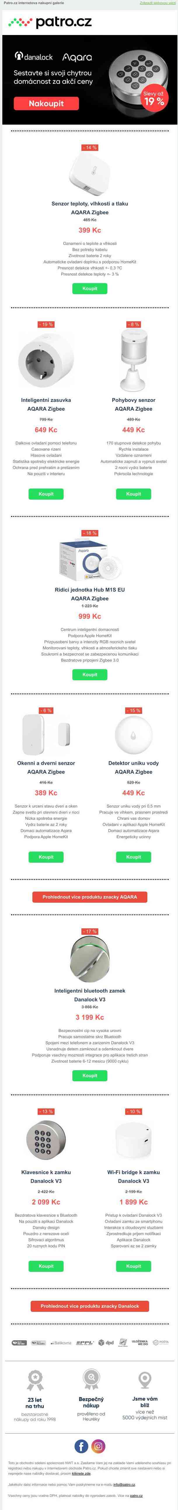 Nejprodávanější produkty chytré domácnosti za akční ceny >> Slevy až 19 % na produkty značky AQARA a Danalock