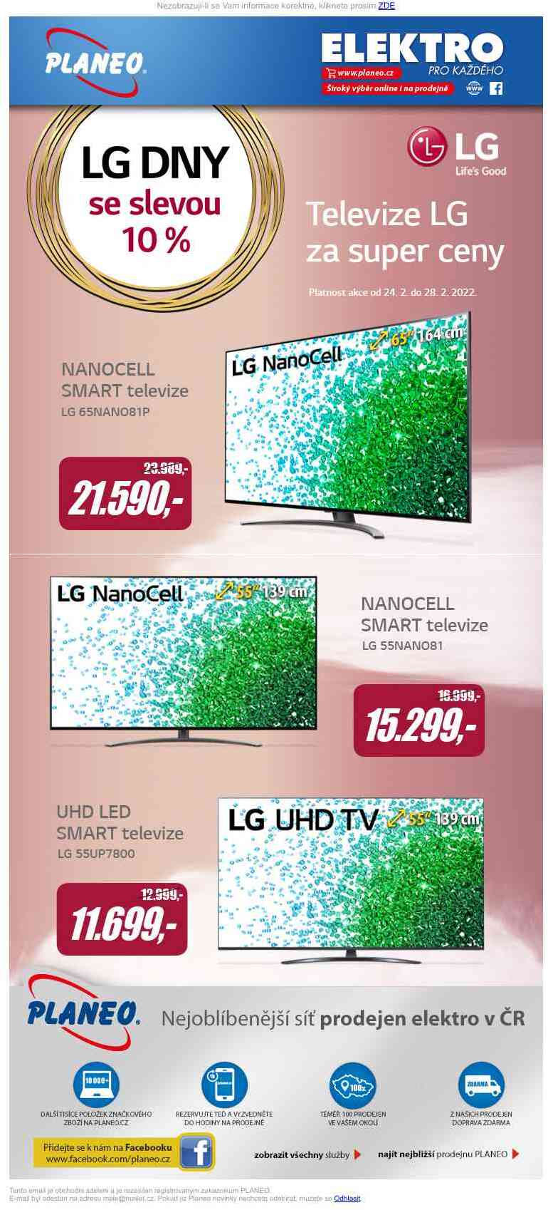 Mimořádná sleva 10% na vybrané TV LG