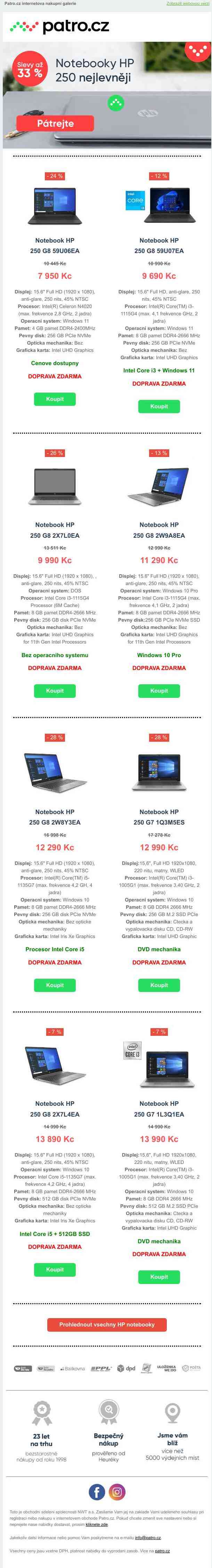 💻 Notebooky HP 250 nejlevněji 🤩 >> Pátrejte po až - 33 % slevách